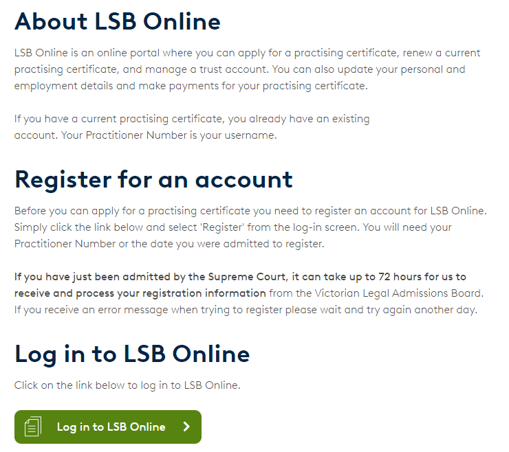 Image showing the Login to LSB Online button
