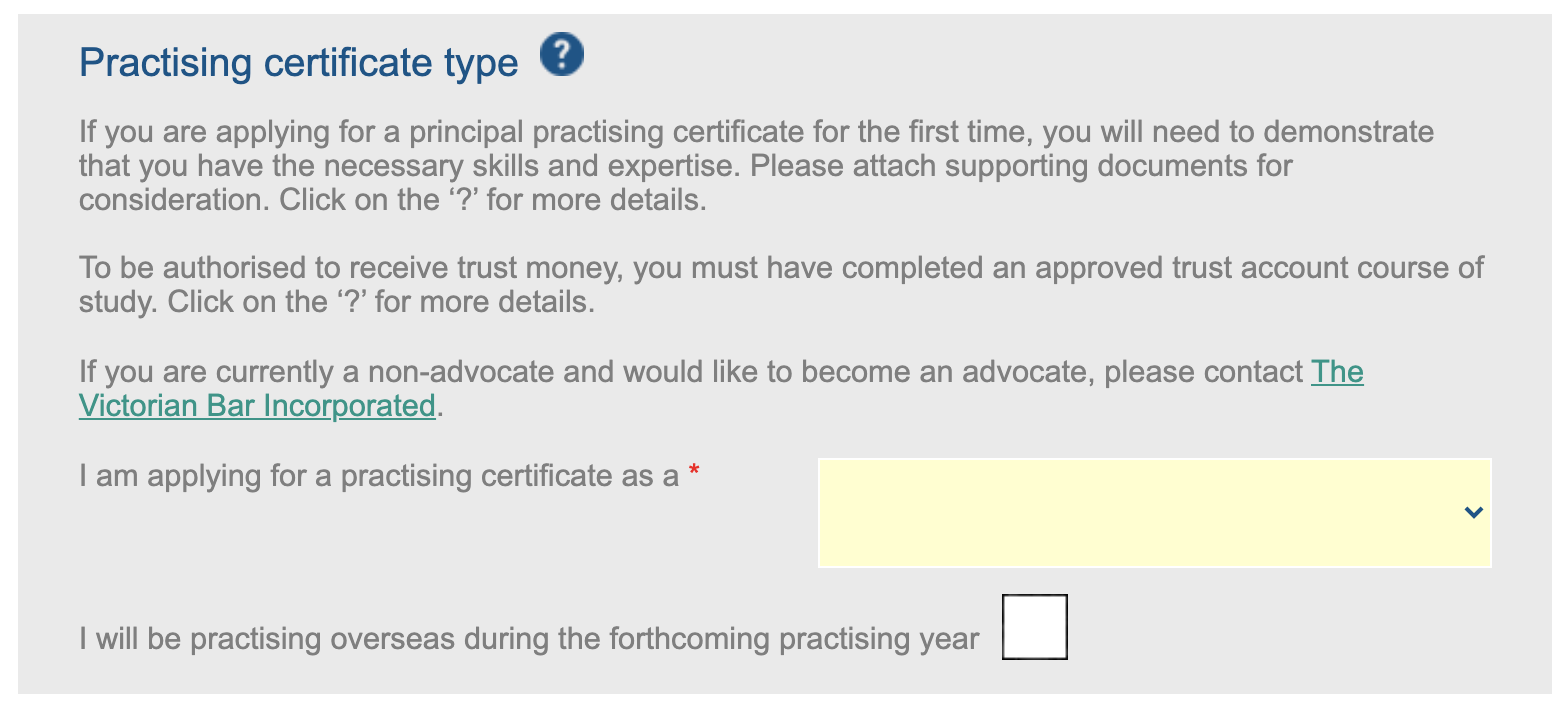 Practising certificate type