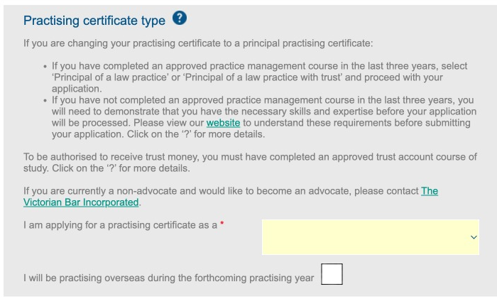 Practising Certificate type