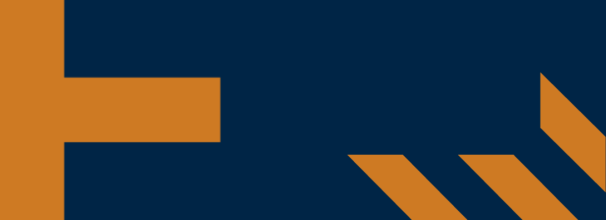 Orange graphic shapes on navy blue background