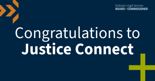 Text reading Congratulations to Justice Connect