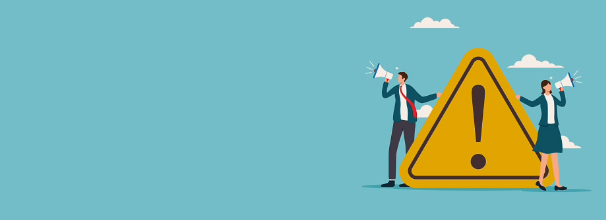 Graphic of two people standing next to a warning sign