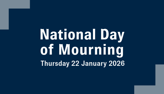 Navy background with text saying National Day of Mourning Thursday 22 January 2026