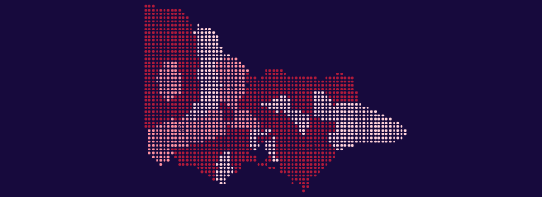 A map of Victoria with areas shaded different tones of pink, maroon and purple