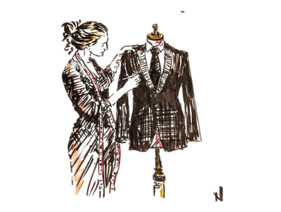 An image by Nigel Balmer of a woman measuring a suit on a mannequin