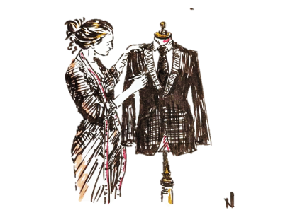An image by Nigel Balmer of a woman measuring a suit on a mannequin