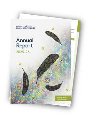 Image features the front cover of the 25-26 VLSBC Annual Report. It features an artwork by Aboriginal artist Gumarran